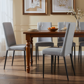 Sunvega Gray Linen Upholstered Tufted Dining Chairs Set of 4 with Metal Legs