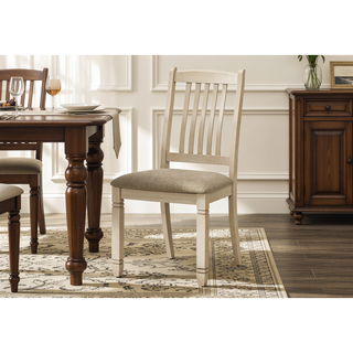 Sunvega Antique White Beige Linen Look Upholstered Side Dining Chair Set Of 2