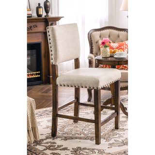 Sunvega Industrial Style Brown Cherry Ivory Upholstered Fabric Counter Height Dining Chairs