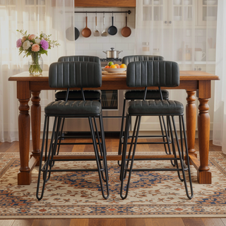 Sunvega Industrial Vintage PU Leather Bar Stools Set of 2 with Backrest