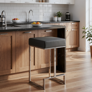 Sunvega Grey and Chrome Upholstered Counter Height Stool with Plush Padding