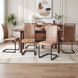 Sunvega Modern Technology Cloth High Back Upholstered Dining Chairs with Black Metal Legs