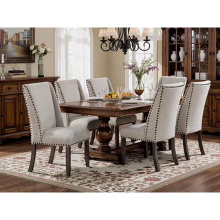 Sunvega Traditional Oak Finish Upholstered Wingback Side Chairs with Nailhead Trim