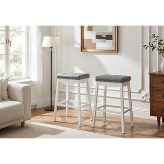 Sunvega Set of 2 Backless Bar Stools with Padded Grey Leather-Look Seat