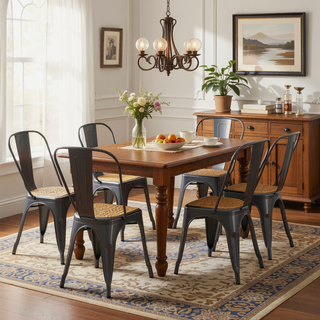Sunvega Modern Gray Metal Dining Chairs Set of 4 with 18 Inch Seat Height