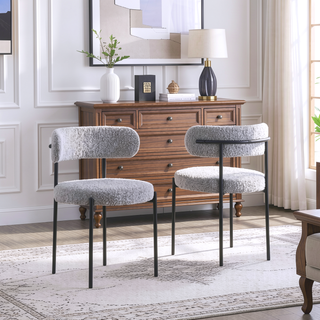 Sunvega Cream Boucle Fabric Upholstered Dining Chair Set with Metal Frame