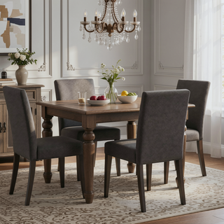 Sunvega Parson Style Dining Chair Set of Two in Light Gray Linen Blend