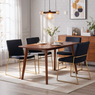 Sunvega Contemporary Gold Steel and Black Faux Leather Upholstered Dining Chairs Set of 2