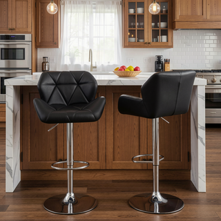 Sunvega Adjustable Bar Stool Set with Chrome Metal Base and Tufted Upholstery