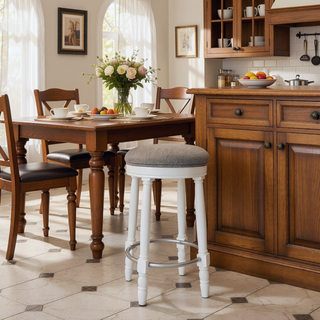 Sunvega 360 Degree Swivel Wooden Bar Stool with Upholstered Seat for Dining and Living Room