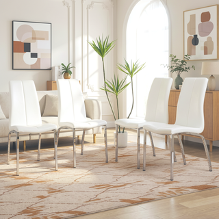 Sunvega Modern PU Upholstered Dining Chair with Electroplated Metal Legs Set of 4