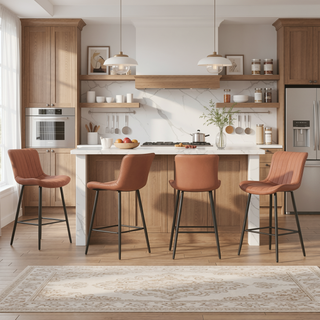 Sunvega Faux Leather Counter Stools Set of 2 with Metal Legs for Kitchen and Dining Room