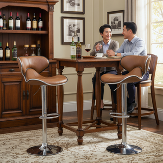 Sunvega Adjustable Swivel Barstool Set with Chrome Base and Faux Leather Seat