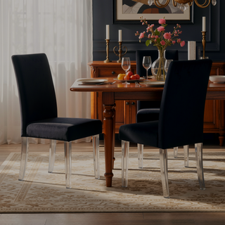 Sunvega Modern Glam Quinara Acrylic Dining Chair with Black Velvet Set of 2