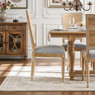 Sunvega French Country Dining Chairs with Cane Backrest Upholstered Seats and Fluted Legs