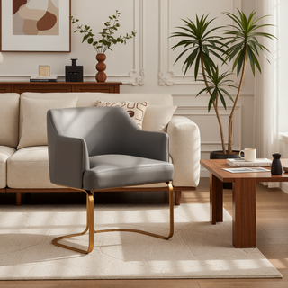 Sunvega Modern Taupe Dining Chair with Gold Legs and Leatherette Upholstery for Dining Room