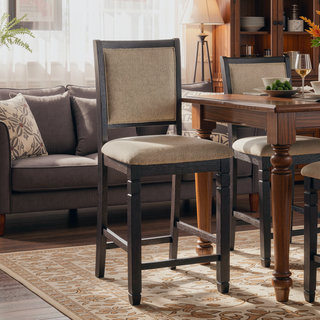 Sunvega Black Finish Wooden Counter Height Chairs with Beige Textured Fabric 2pcs Set