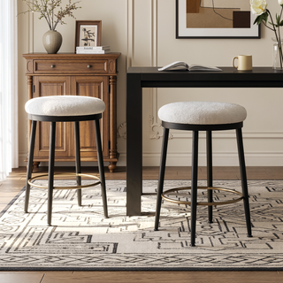 Sunvega Modern Black Iron Frame Counter Stools Set of 2 with Sponge Cushion and Footrest
