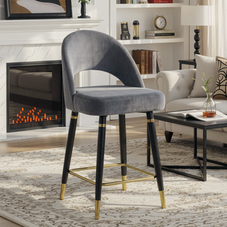 Sunvega Black Open Back Counter Height Stools with Gold Accents for Bar Seating
