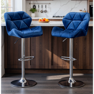 Sunvega Velvet Diamond Tufted Swivel Adjustable Height Barstool Set of 2 Gray