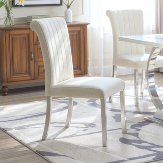 Sunvega Contemporary Gold and White Channel Tufted Back Dining Chair with O-Shaped Legs