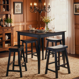 Sunvega Black Finish Bar Height Solid Wood Saddle Seat Stools Set of 2