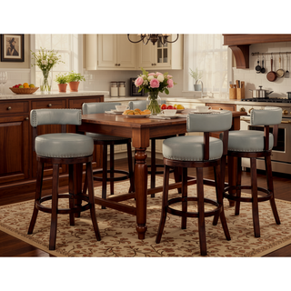 Sunvega Transitional Dark Oak Gray Leatherette Swivel Bar Stool Set of 2