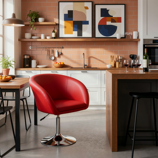 Sunvega Adjustable Faux Leather Swivel Barrel Chair with Chrome Base for Kitchen