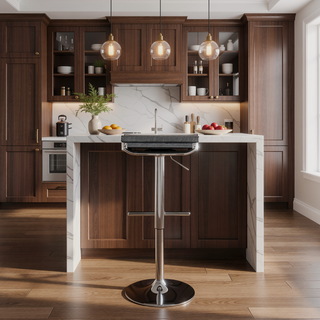 Sunvega Adjustable Chrome Bar Stool with Silver Mesh Seat and Swivel Base