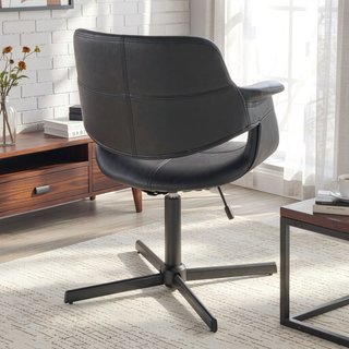 Sunvega Retro Chic Modern Swivel Accent Chair with Black Faux Leather Upholstery