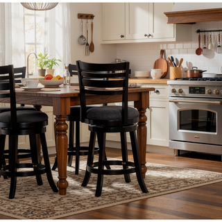 Sunvega Espresso Finish Bar Height Swivel Stool with Charcoal Fabric Seat