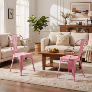 Sunvega Set of 2 High Gloss Pink Industrial Metal Dining Chairs with 18 Inch Seat Height