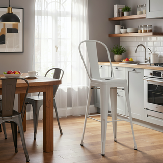 Sunvega White Metal Counter Height Stools with Curved Back and Footrest Set of 2