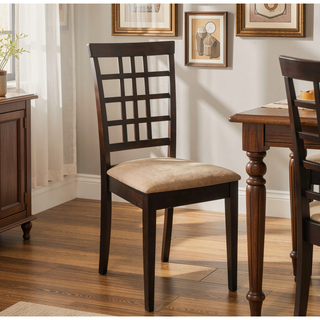 Sunvega Cappuccino and Beige Lattice Back Side Chair with Geometric Pattern and Cushion