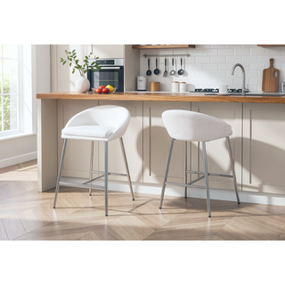 Sunvega Modern Set Of 2 Counter Height Bar Stools With White Leather Look