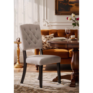 Sunvega Bernard Beige Linen and Weathered Gray Oak Finish High-Back Side Chair Set of 2