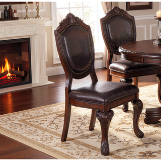 Sunvega Set of 2 Formal Side Chairs with Faux Leather Upholstered Seat and Nailheads Trim