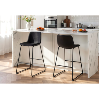 Sunvega Modern Black Leather-Look Office Chair with Curved Backrest for Standing Desk