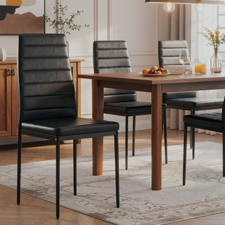 Sunvega Set of 4 Modern White PU Leather Upholstered Dining Chairs with Metal Frame
