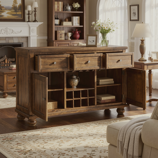 Sunvega Traditional Style Cherry and Gray Finish Wooden Dining Table with 6 Drawers