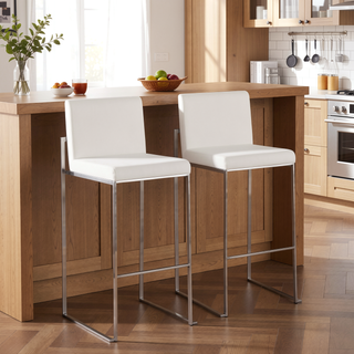 Sunvega Fuji Contemporary High Back Barstool with Velvet Upholstery and Metal Frame - Set of 2