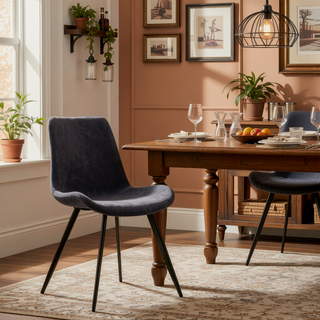 Sunvega Modern Gray Faux Leather Upholstered Dining Chairs with Black Metal Legs