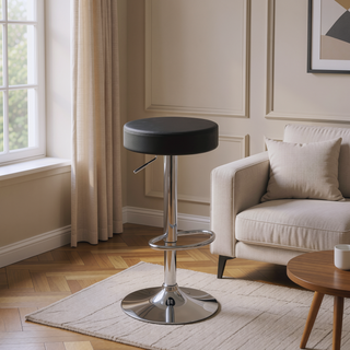 Sunvega Adjustable Hydraulic Bar Stool with Black Leatherette Padded Seat and Chrome Base