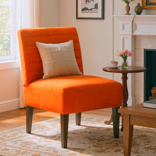 Sunvega Modern Orange Accent Armless Lounge Chair with Tufted Upholstery and Wood Legs