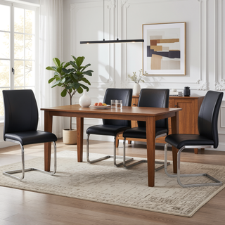 Sunvega PU Dining Chairs with Arched Metal Silver Legs and Crazy Horse Texture in Dark Gray