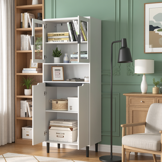 Sunvega Tall Storage Bookcase with 4 Adjustable Shelves and Tempered Glass Doors