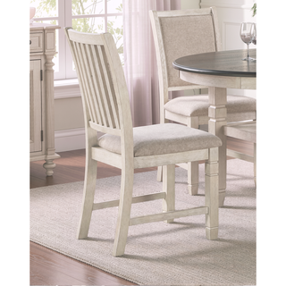 Sunvega Antique White Finish Wooden Side Chairs with Beige Textured Fabric