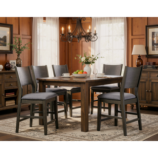 Sunvega Contemporary Gray Solid Wood Counter Height Dining Table with Center Support Beam