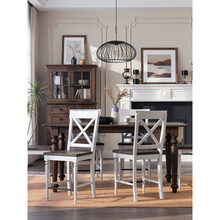 Sunvega Country Style Dark Mocha and Antique White Bar Stools Set of 2