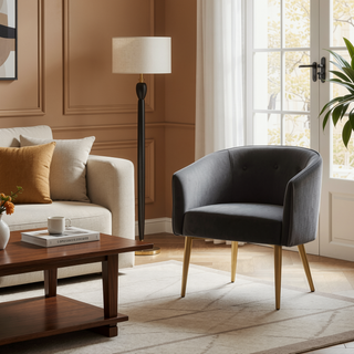 Sunvega Modern Glam Dining Arm Chair with Velvet Upholstery and Button Tufted Back